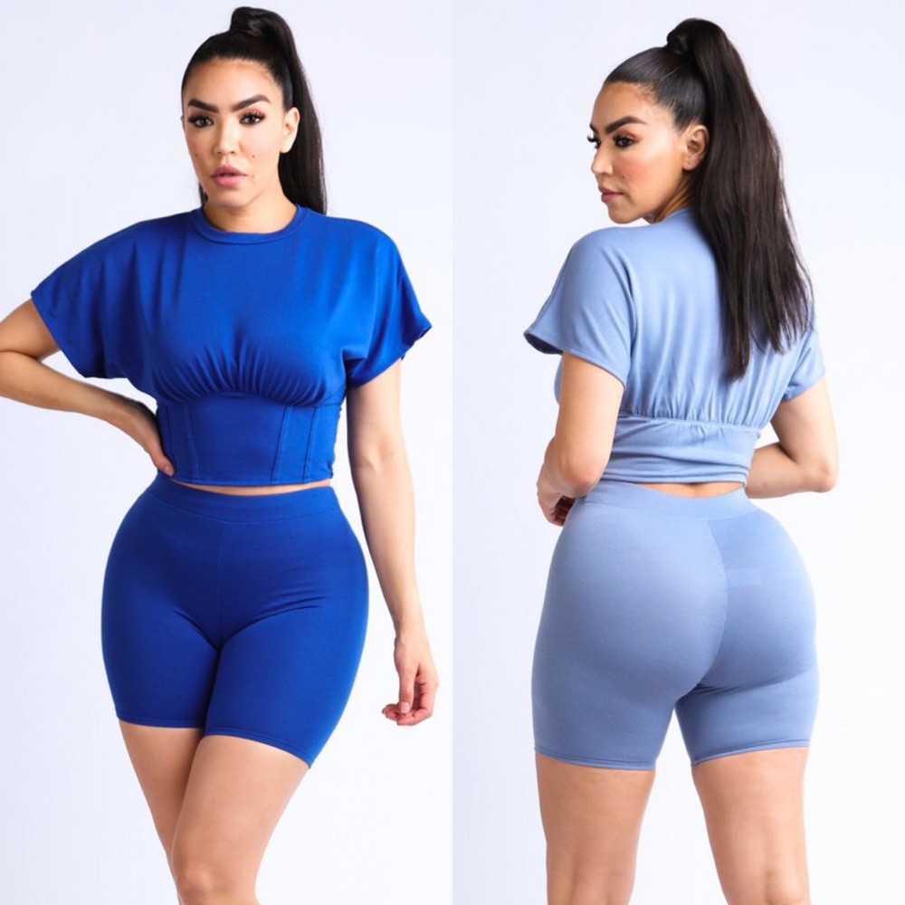✨Royal Blue ✨Cropped Biker/Yoga Set